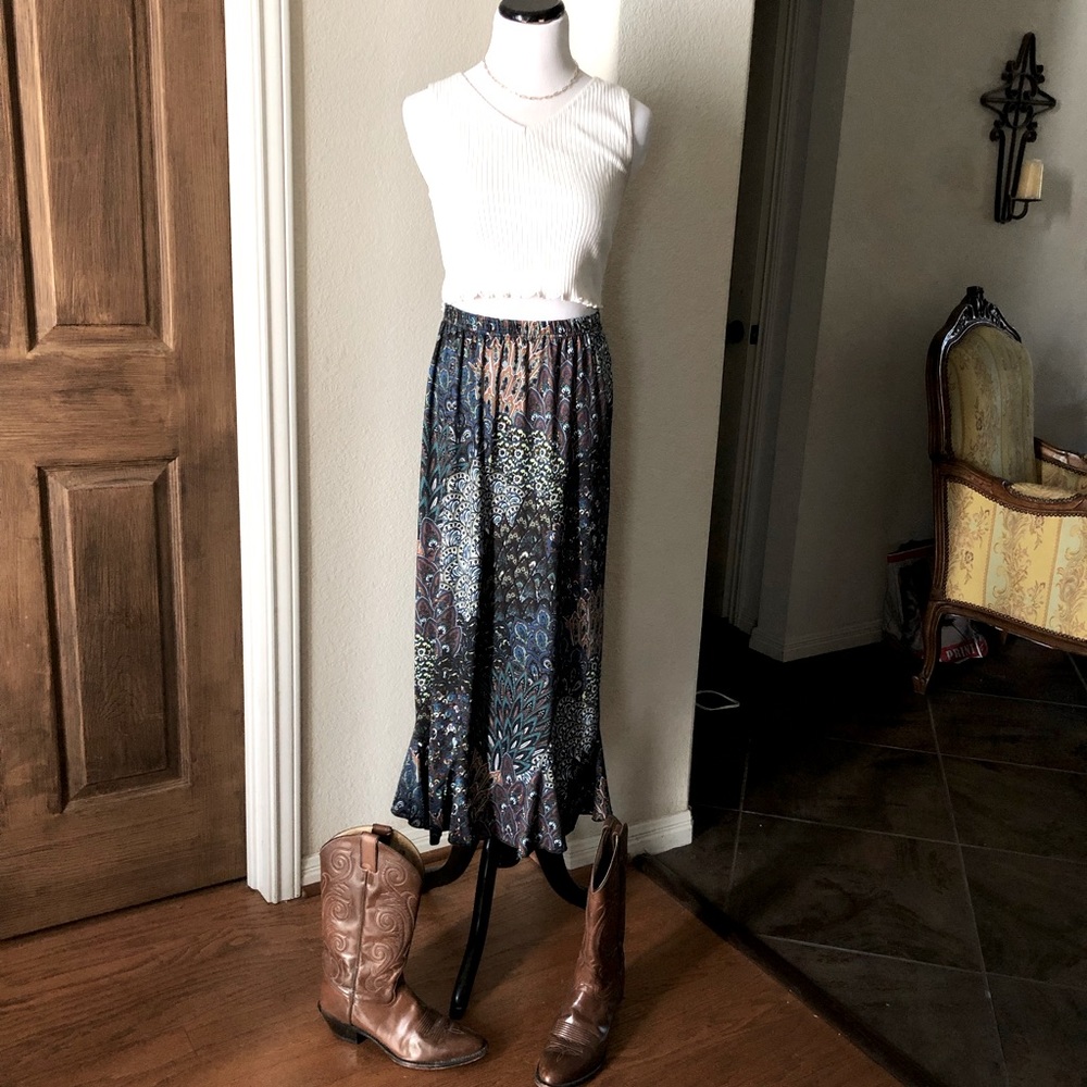Vintage Midi Cottage Core Miss Ashley Pull on Skirt Size XL Tiered - Picture 3 of 12